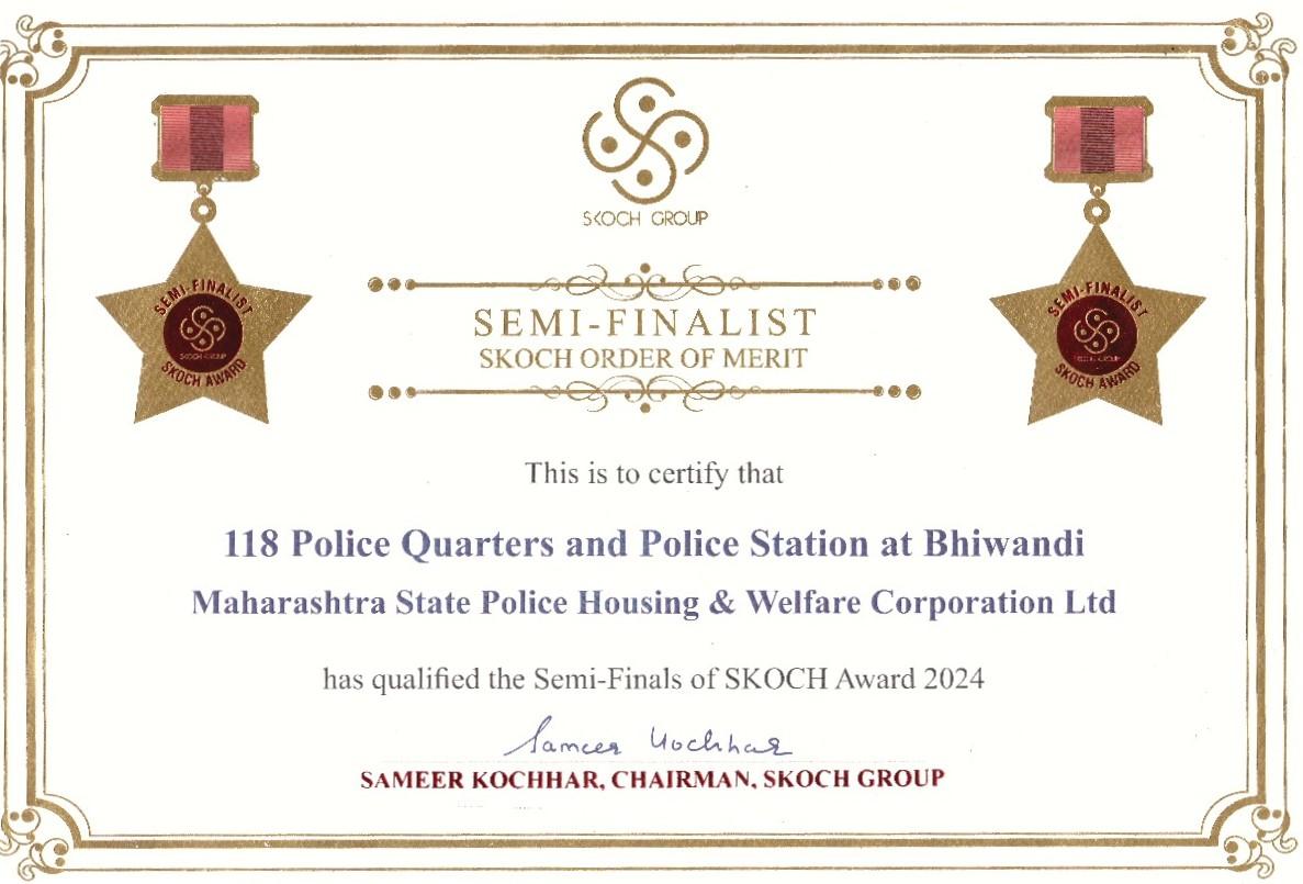 स्कॉच अवॉर्ड : भिवंडी येथे ११८ पोलीस निवासस्थाने व पोलीस स्टेशन